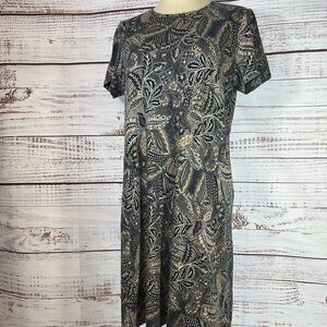 Navy blue and tan‎ A-line Mini Dress with Crew Neck with pockets